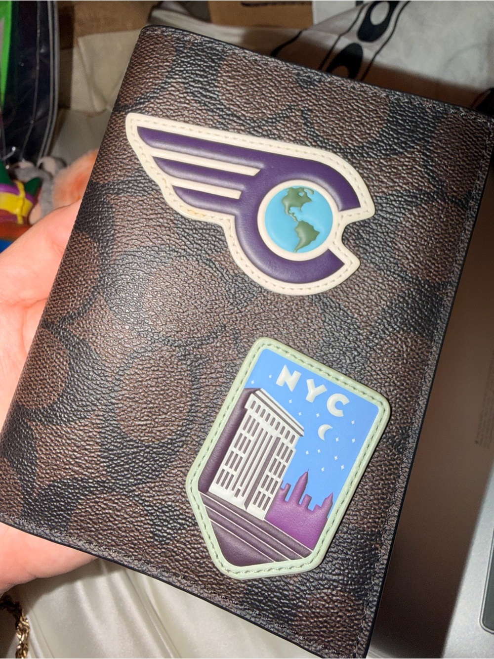 Coach Brown Logo Passport Wallet